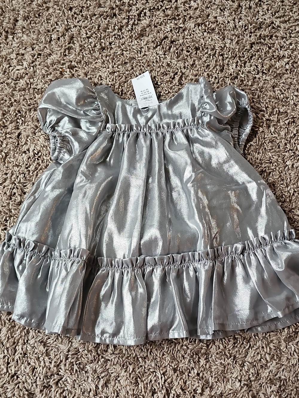 NWT Baby Gap Girls 3-6 Month Silver Metallic Lined Ruffle Special Occasion Dress